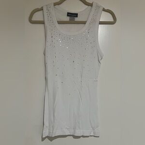 Get Lucky Brand White Tank Top with Silver Rhinestones